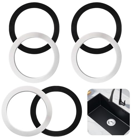 6Pcs Sink O Ring Seal Washer, 110 mm O-Rings Bath Plug Seal Gaskets Black Rubber and White Sponge Seal Strainer Replacement for Push-Type Pop up Sink Drain Plug Basin Plugs Washer