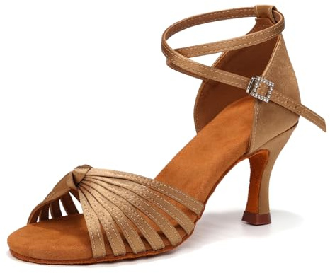 YCALCP Latinska dansskor för kvinnor amerikanska kvinnor satin professionell standard balsal skor, Beige, 40 EU