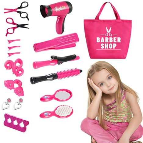 Set Coiffure Enfant Fille Jouet | Play Set de Salon de beauté avec sèche-Cheveux pour Filles | Accessoires de Coiffure Faux Maquillage Malette Coiffure | Ensemble De Maquillage Jouet Coloré