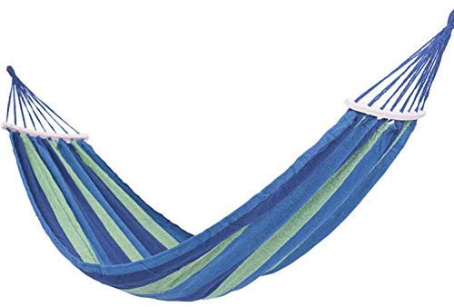 Amaca portatile blu con barre in legno 280 x 180 cm, capacità 300 kg, borsa per il trasporto inclusa, ideale per cortile, campeggio, spiaggia e patio