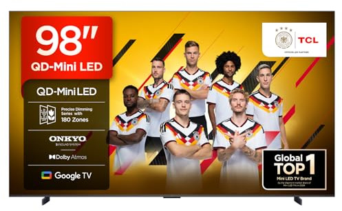 TCL 98Q6C, 98'' QD-Mini LED TV, 4K HDR Premium 1000nits, Powered by Google TV (Dolby Vision IQ & Atmos, Onkyo 2.1 Sound System, 144Hz Motion Clarity Pro, Voice Control)