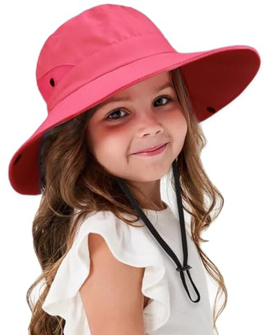 DRESHOW Sombrero de Sol para Bebé Aire Libre de Protección UV Plegable de Malla ala Ancha Cola Caballo Gorra Playa con Correa para la Barbilla para Niña 3-8 Años