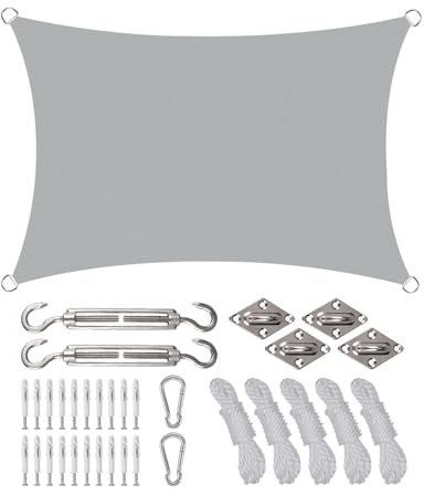 Rantizon Toldo Vela de Sombra Rectangular 2x3m, toldo Vela Impermeable Exterior con Kits de Montaje, Protección Rayos UV y HDPE Transpirable, para Exteriores, Jardines, Patios, Gris