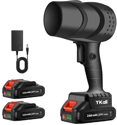 Ykall Soplador de Hojas Inalámbrico – Súper Potente, Ligero y Portátil, con 2 Baterías y Cargador Rápido – Ideal para Jardín, Coche, Patio, Nieve y Camping (Negro)