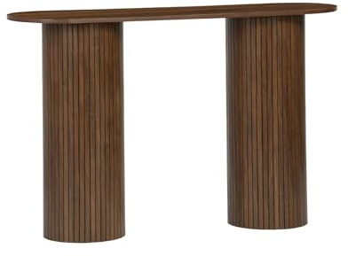 sweeek - Console Ovale scandinave décor Bois rainuré. Pieds Ronds. Couleur Noyer. L 120 x P 35 x H 75cm