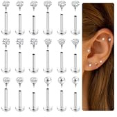 ORAZIO 18 Pcs Helix Piercings Chirurgenstahl Piercing Ohr Silber Nasenpiercing Tragus Piercing Silber Lippenpiercing Medusa Labret Piercing Knorpel Tragus Ohrringe Schmuck