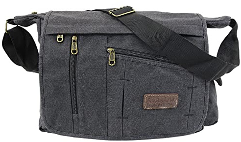 irisaa Große Umhängetasche Damen, Casual Handtasche mit vielen fächern, Canvas Multifunkionale Schultertasche für Schule Shopping Arbeit, Unisex, Damen Tasche:Uni Schwarz