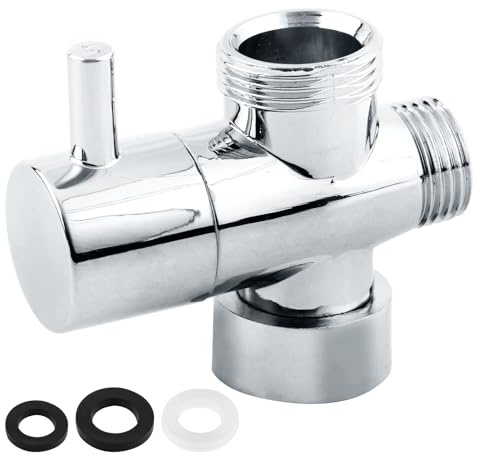 Shower Diverter Valve, G3/4, G1/2 Male Outlet Adapter and G3/4 Female Inlet 3-Way Solid Shower Splitter Tap Diverter with Black Rubber Washer