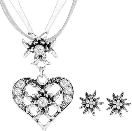 LIUYIDM Traditionella kostymsmycken för kvinnor, 3 stycken, Oktoberfest tillbehör, kvinnor, kostymsmycke, set, ädelvitt, halsband, elegant traditionell kedja, lämplig för damhänge