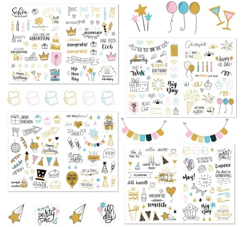 ZORVYN 225 Adhesivos Autoadhesivos de Cumpleaños, Stickers para DIY Tarjetas de Cumpleaños, Regalos, Libro de Firmas, Álbum de Fotos, Scrapbook, Decoración de Fiesta para Adultos y Niños