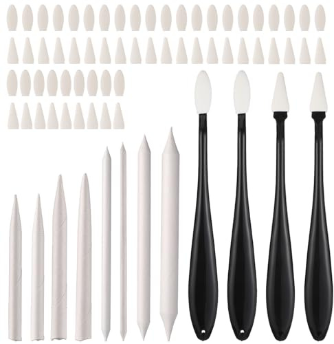 76 PCS Blending Stumps, Sketch Drawing Pencil with 60 PCS Sponge Heads, Sponge Pens Oil Pastel Blending Tools, Paper Art Blenders for Student Artist Painting Sketch Drawing