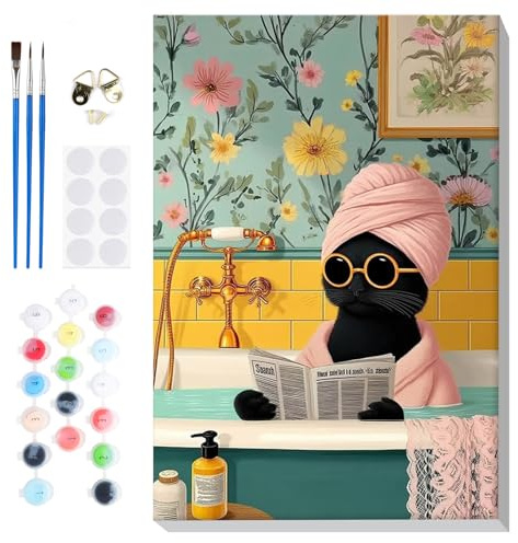 Lxmsja Pintar por Numeros Gato Negro Adultos con Marco, DIY Cuadros para Pintar Animal Colorear por Números Lienzos, Pintura Acrilica Manualidades Adulto Decoracion Hogar Pared 20x30cm