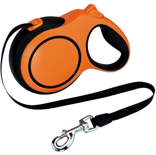 26Ft Retractable Dog Leash, Heavy Duty Great Leash for Dog up to 110 lbs, Anti-Slip Rubberized Handle, One-Handed Brake, Strong Nylon Tape, Tangle Free(Large，Orange&Black).