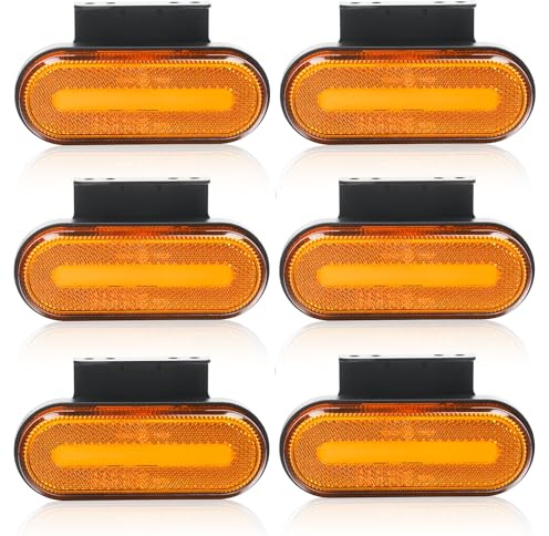 Yuanjoy 6x Amber LED Seitenmarkierungsleuchten Set – 12V/24V, ECE R91/R148 Zertifiziert, IP67 Wasserdicht, mit Kunststoffhalter – für Anhänger, LKW, Wohnwagen, Landmaschinen