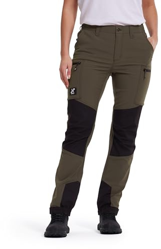 RevolutionRace Nordwand Stretch High-Waist Outdoor Hose für Damen. Robuste und langlebige Wanderhose und Trekkinghose Mit hoher Taille für alle Outdoor-Aktivitäten, Moss Grey/Black, XL