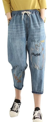 Generisch Jeans corti da donna Mom Jeans da donna Flared Boyfriend, 28 strappati, adatti per la strada quotidiana al lavoro, Celeste., M