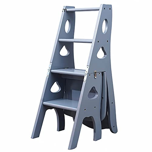 Hopfällbar träpall, bärbar stege, multifunktionell stege/trappstol för hemmabibliotek, 4-stegs klättersteg, displayställ, blomsterställ (färg: C, storlek: 47,5x35x88 cm)