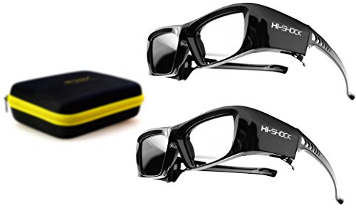 Hi-SHOCK RF/BT Pro Black Diamond Lot de 2 paires de lunettes 3D actives pour vidéoprojecteur 3D EPSON Compatible avec ELPGS03, TW9200W, EH-TW9200, EH-TW9400, EH-TW8100 ... [Rechargeable 120 Hz]