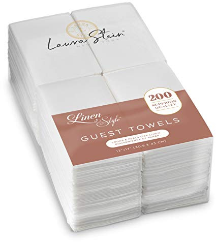 Laura Stein Linen-Feel - Toallas Desechables para Invitados (Blanco, 200 Unidades) | Servilletas de Mano de Calidad, Suaves y Altamente absorbentes para recepciones de Boda, restaurantes, baños,