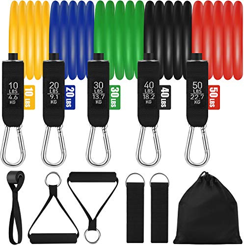 Bandas Elásticas, Bandas Fitness de Resistencia, 5 Tubos de látex con Manijas, Correas de Tobillo, Ancla de Puerta para Gimnasio en Casa, Yoga, Pilates, Terapia Física, Musculacion