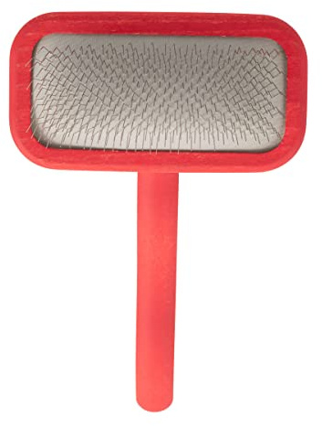 Chris Christensen Dog Brush, Mark II Small Slicker Brush, Groom Like a Professional, Stainless Steel Pins, Lightweight Beech Wood Body, Ground and Polished Tips, Red