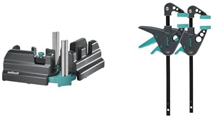 wolfcraft Boîte à biseau et à onglets I 6948200 I Produit 2 en 1 pour des plinthes précises & 3455100-2 Mini Serre-joint à une Main Saillie 40, Ouverture 110 mm