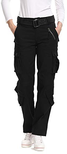 Femme Pantalon Cargo avec Plusieurs Poches Pantalon de Combat Décontracté en Coton Camouflage Militaire Tactique Extérieur Randonnée Noir 36