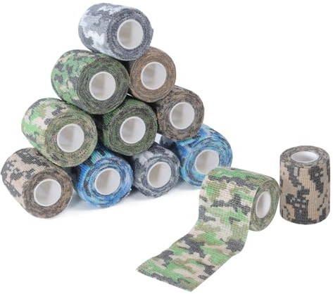 tigratigro 12 Rotoli di bende elastiche autoadesive, garze autoadesive, bende non tessute, nastro sportivo autoadesivo per mani, piedi, braccia (CAMO 12 Rotoli 5cm x4.5m)