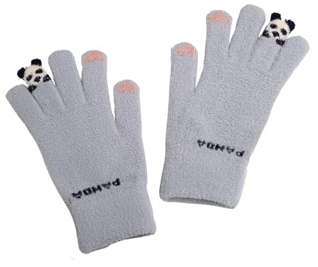 SJTJSPX Gants Hiver en Peluche à Écran Tactile Mignon Panda Tricotés Thermiques Coupe-Vent pour Ski, Conduite, Moto, Vélo - Mitaines Sport à Doigts Complets