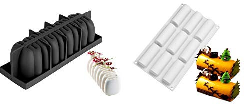 RLBSL Lot de 2 Moules silicone bûche de noël ondulée + 1 moule 9 bûchettes ou insert