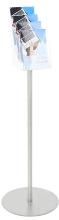 Danieli - Porta Depliant da Terra in Acrilico Trasparente A5 con 4 tasche, per Riviste e Brochure. Porta Volantini Resistente da Utilizzare come Espositore per Ufficio e Negozi. (Alluminio Silver)