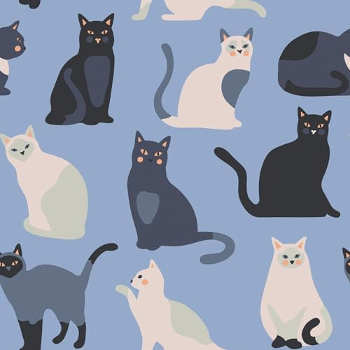 CRE8TIVE Cat Wallpaper Stick and Peel Blue Contact Paper for Cabinets 12x118 Animal Nursery Wallpaper Cute Kitten Self Adhesive Removable Stick on Wall Paper for Girls Bedroom Kids Room Wall Murals