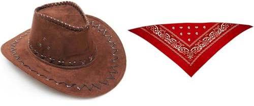 ZZ DISFRAZZES Set med cowboyhatt och näsduk för karneval, karneval, halloween, temafester med mera i olika utföranden (barn@, brun)