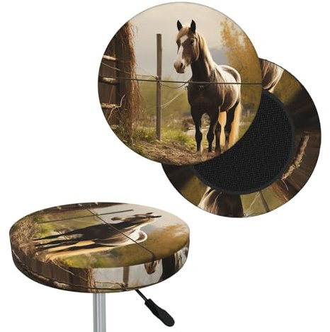 NONHAI Bar Stool Covers Round Elastic Stool Cushion Covers Washable Bar Stool Cushion Slipcover Fence and Horse Stretch Stool Seat Covers for 12-14 Inch Chair