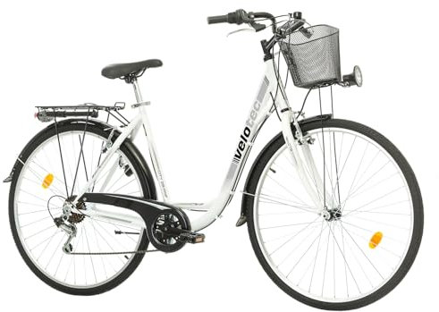 Multibrand Probike 28 Zoll City Fahrrad ALU Rahmen 7 Gang, Korb, Fahrrad-Licht, Damen, Herren geeignet ab 170-185 cm (Weiß grau, 510)