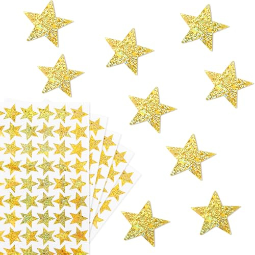 540Pcs Autocollant Etoile Dorée Pailletée Sticker 1,5cm Gommette pour Emballage Sac Cadeau Enveloppe Carte Décoration Noël