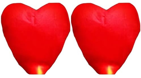 AYNKH Confezione da 2 lanterne volanti rosse a forma di cuore, lanterne di carta ignifughe, simbolo di amore e felicità, per giorni memorabili, festival, matrimoni, feste