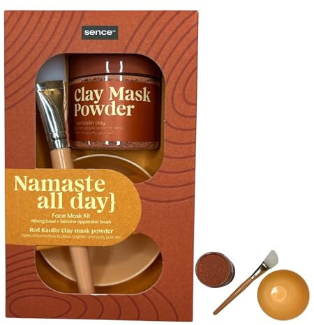 Namaste All Day - Kit de Mascarilla Facial de Arcilla Roja Vegano con Bol Mezclador y Pincel de Silicona - 3 Piezas para Detox y Luminosidad