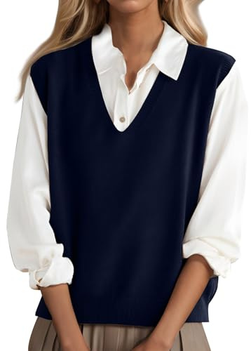 Suéter sin mangas para mujer, cuello en V, primavera, otoño, chaleco de punto, chaleco de punto liso, elegante, básico, suelto, informal, suéter de punto, camiseta de tirantes