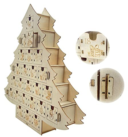 Calendario dell'Avvento di Natale, conto alla rovescia con 24 cassetti e porte, ornamento in legno, decorazione natalizia per feste in casa, calendario in legno, data di insegnamento