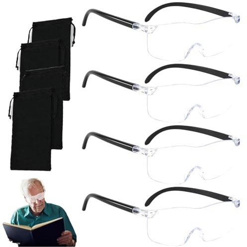 4 Stück 300% Lupenbrille für Brillenträger, Lese Lupenbrille Anti-Blaulicht, vergrößerungsbrille Oma Geschenk für Fernarbeit, Lesen, mit 4 AufbewahrungstaschenNähen