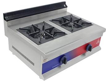 Cocina Industrial de Sobremesa a Gas 2 y 4 Fuegos en Acero Inoxidable, Alta Potencia, Llama Piloto, Termopar y Parrillas Reforzadas, Ideal Hosteleria y profesionales (2 Fuegos - 720 x 475 x 420 mm)
