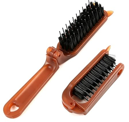 Cepillo de pelo plegable de viaje, 2, cerdas de jabalí naturales + nylon, cepillo plegable pequeño 180° para desenredar el brillo y alisar el cabello