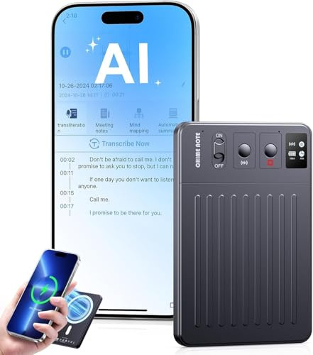 Grabadora de Voz AI 64GB de Memoria, AI Voice Recorder Transcripción Gratuita y Resumen de Chatgpt, Soporte para Traducción en Tiempo Real en 121 Idiomas, Soporte para App y Redes, Carga Inalámbrica
