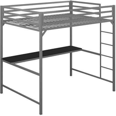 DHP Furniture Miles Metal Loft Bed w/Desk Silver Double