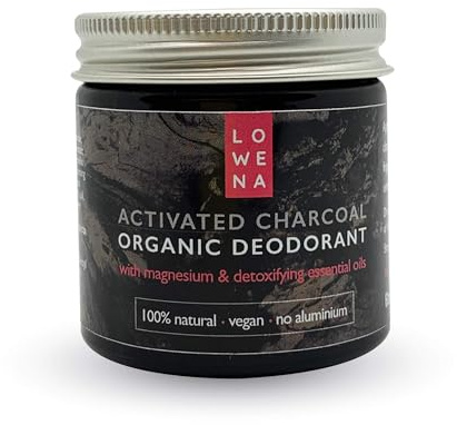 Lowena Organic Natural Deodorant, Activated Charcoal Magnesium and Detoxifying Essential Oils, Vegan, Aluminium and Plastic Free Antiperspirant for Men and Women