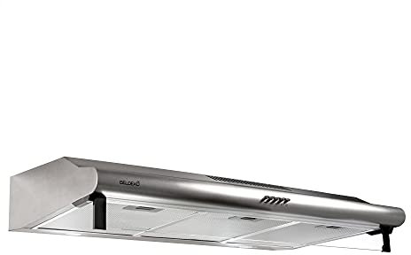 Hotte casquette visière GRETA 90 cm – Inox – double moteurs 200 W – débit jusqu’à 420 m³/h – filtres métalliques lavables + filtre à charbon – marque française BELDEKO