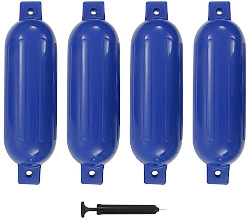 vidaXL 4X Bootsfender mit Pumpe Fender Langfender für Boot Prallschutz Rammschutz Bootschutz Stegfender Kugelfender Blau 51x14cm PVC