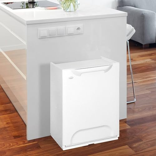 Dmora Pattumiera Antoing, Cestino portarifiuti, Bidone per Raccolta differenziata, Cestino Spazzatura, 100% Made in Italy, 34x29h47 cm, Bianco