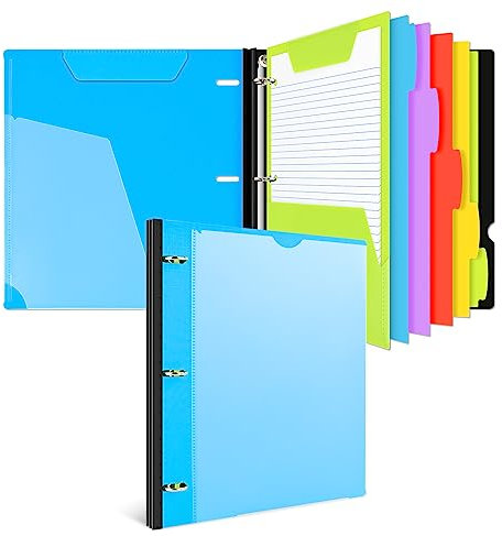 INFUN All-in-one Telescoping Binder Notebook, Refillable 3 Ring Notebook Binder with 1 plastic movable pocket folder,5 plastic subject dividers and graph paper and college ruled paper - Blue